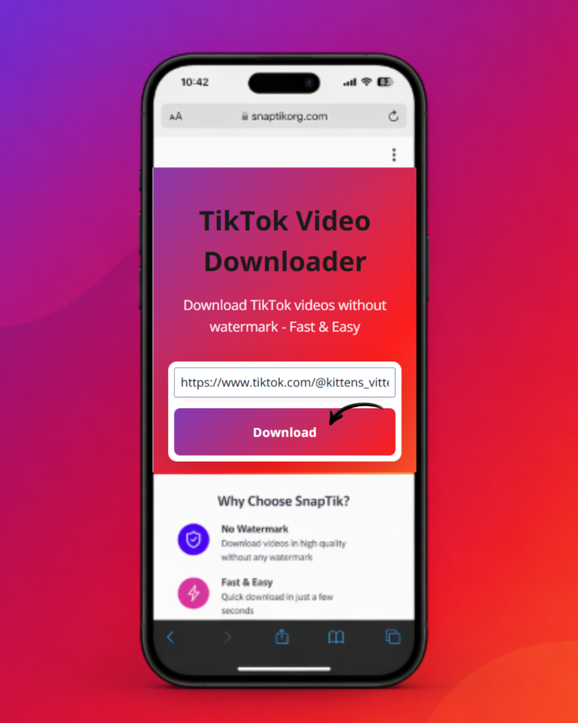 SnapTik: TikTok Downloader Without Watermark (Fast, Free & HD) 4 click on the download button on the tool guide